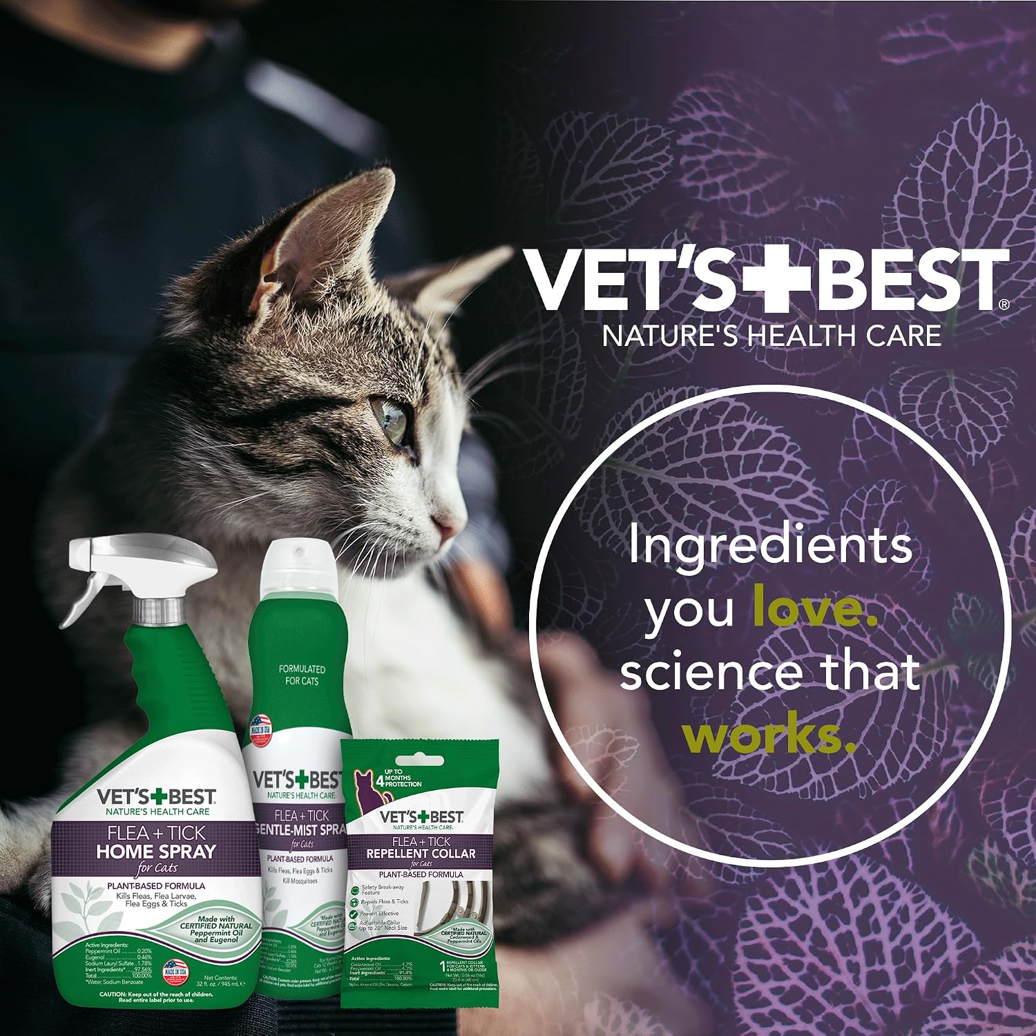 Side view of Vet's Best natural repellent collar for cats