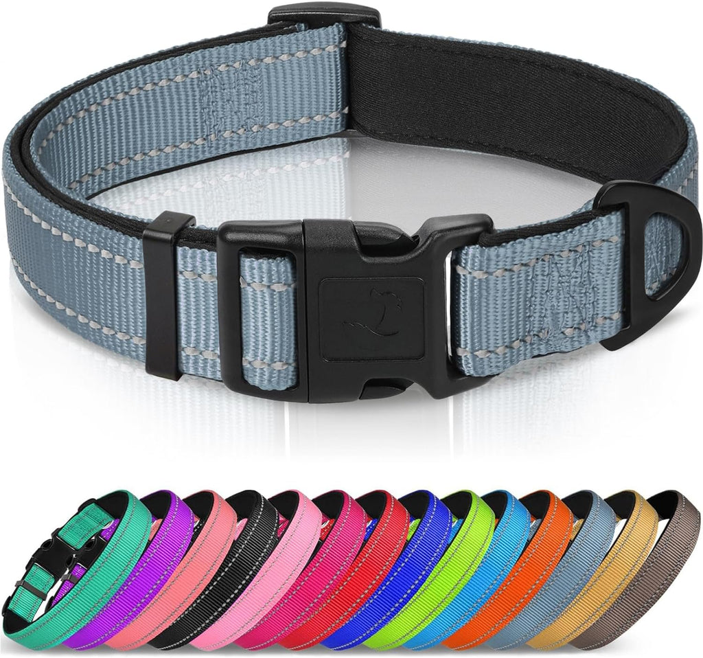 Joytale Reflective Dog Collar, Soft Neoprene Padded, Metal D-Ring, Nylon Pet Collar Adjustable for Large Dogs, Teal, L - Image 15