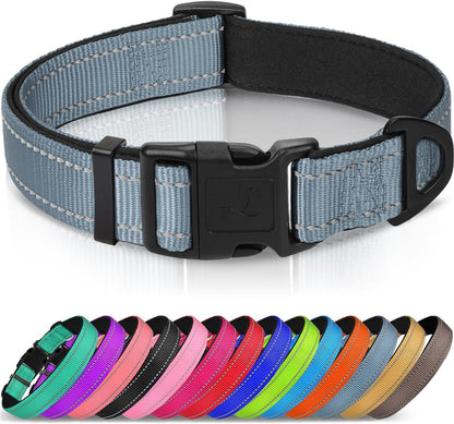 Joytale Reflective Dog Collar, Soft Neoprene Padded, Metal D-Ring, Nylon Pet Collar Adjustable for Large Dogs, Teal, L - Image 15