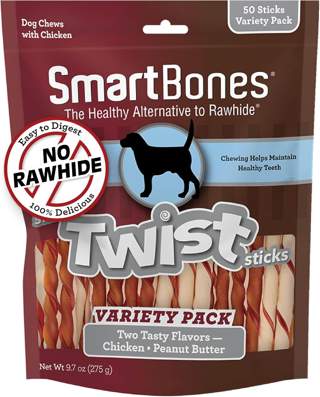 SmartBones premium pet chews demonstrating easy to digest alternative to traditional rawhide.