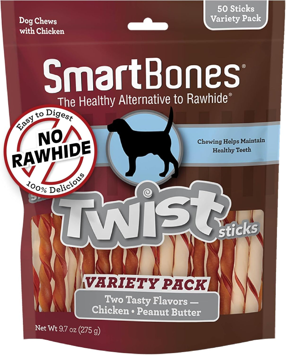 SmartBones premium pet chews demonstrating easy to digest alternative to traditional rawhide.