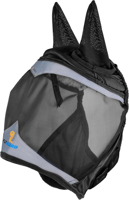 Shires FlyGuard Pro mask in Jet Black color on a horse