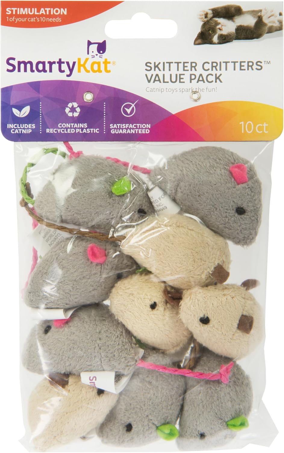 SmartyKat (3 Count) Skitter Critters Catnip Cat Toys - Gray/Cream, 3 Count - Image 11
