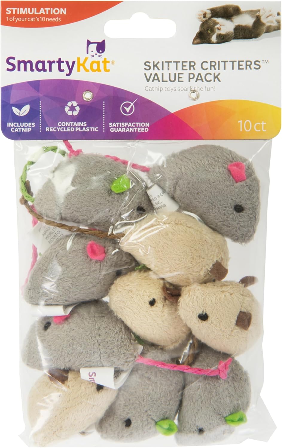SmartyKat Skitter Critters Catnip Mice Plush Cat Toy Value Pack with Pure & Potent Catnip, Stimulating for Cats & Kittens, 15-Pack - Image 9