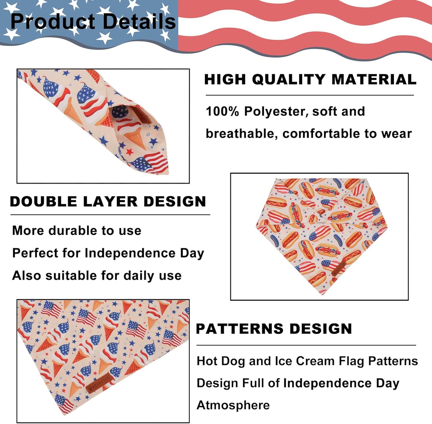 Adjustable Fourth of July dog bandana for medium and large pets