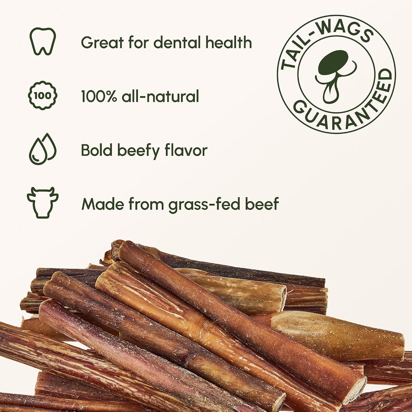 Odor-free and rawhide-free natural dog treats for aggressive chewers displayed on a clean surface.
