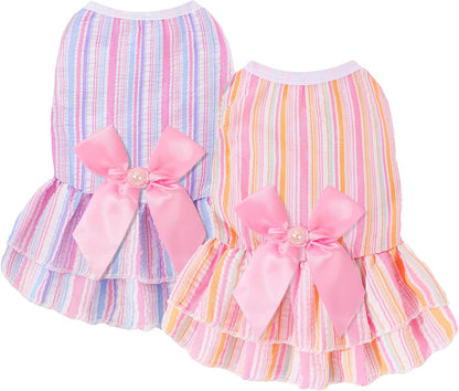 Dog Dress, Cute Pet Princess Dresses with Bright Color Design, Sweet Bowknot, Dog Clothes for Small Dogs Girl, Breathable & Lightweight, for Spring Summer, 2 Pack (Pink Purple, XX-Small) - Image 12