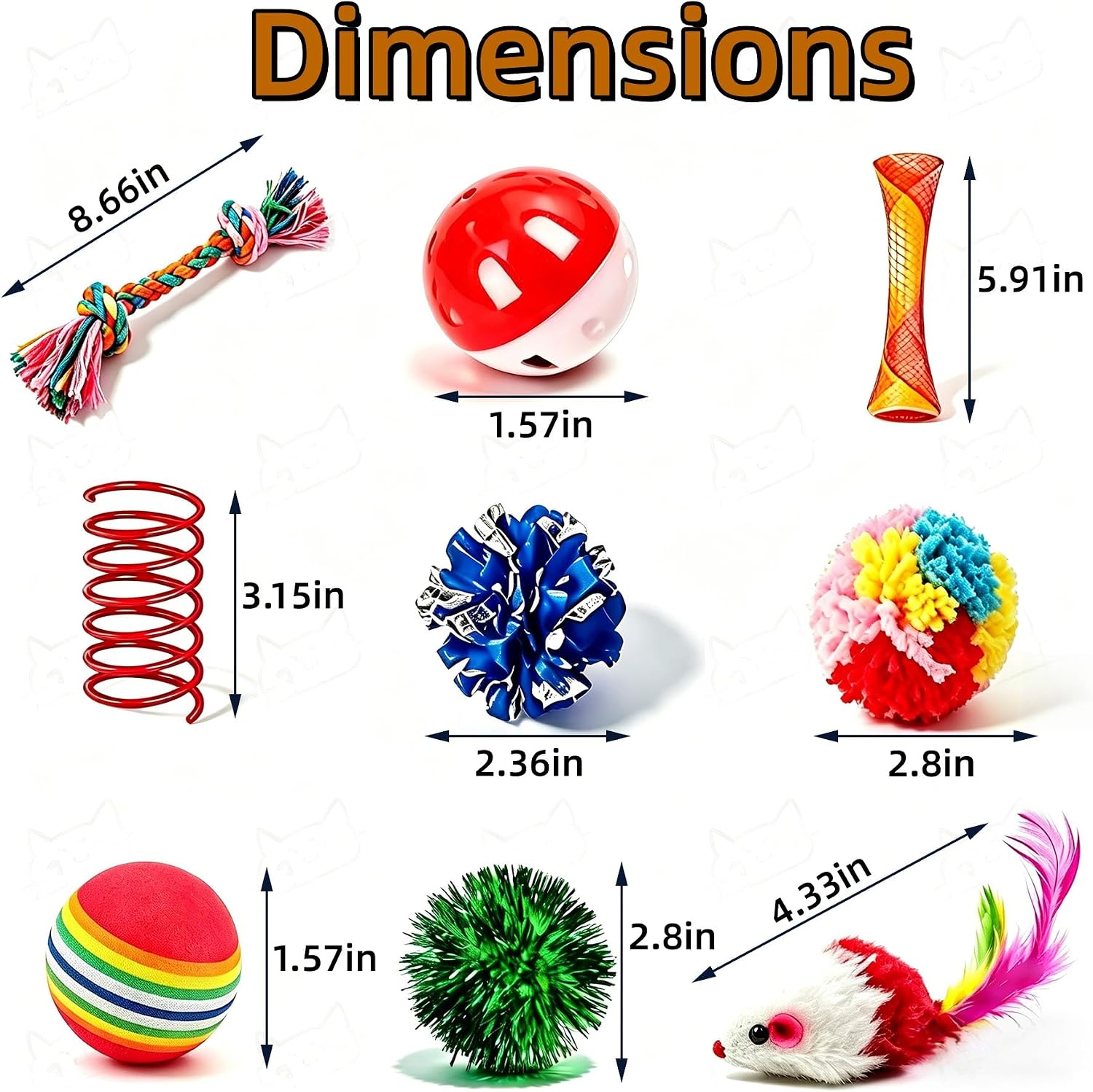 Flexible plastic spring tubes and rainbow balls designed for interactive cat exercise.