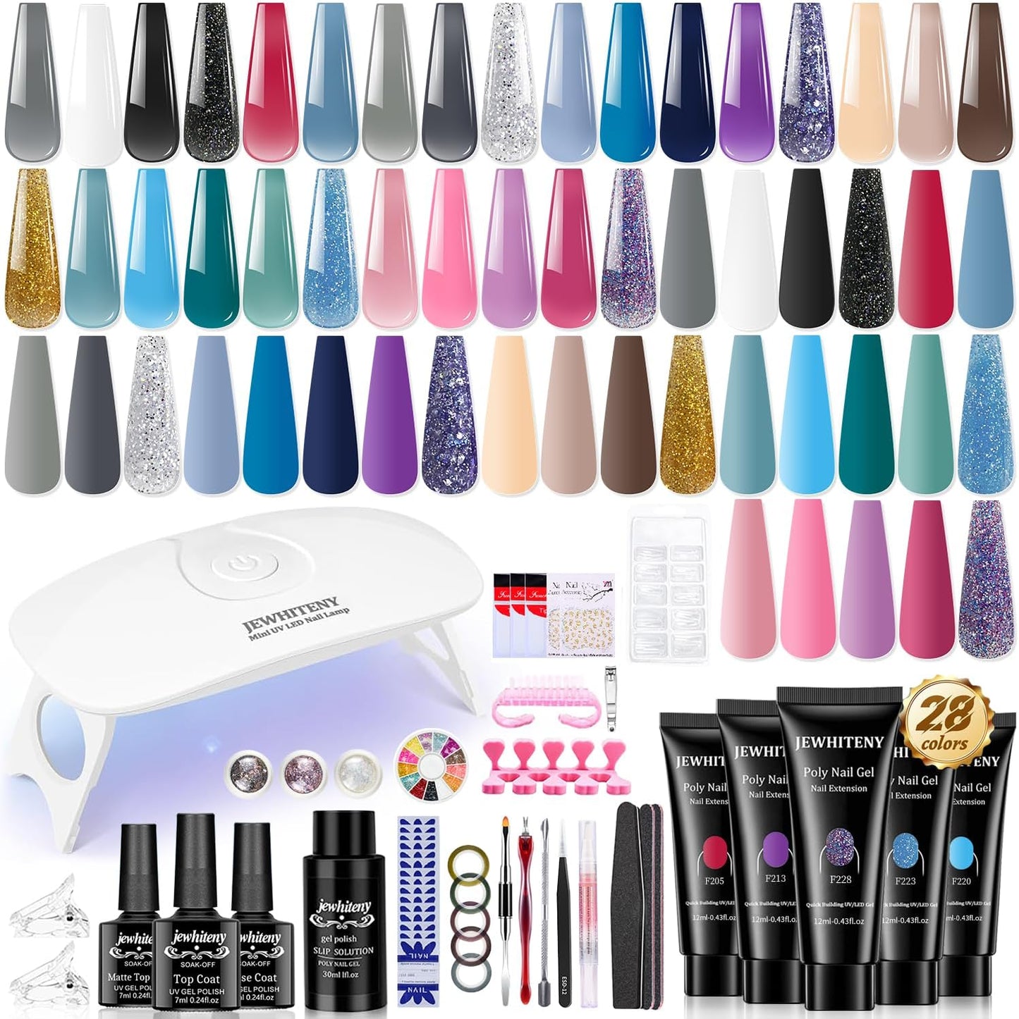 Jewhiteny 28 color poly gel nail kit front view