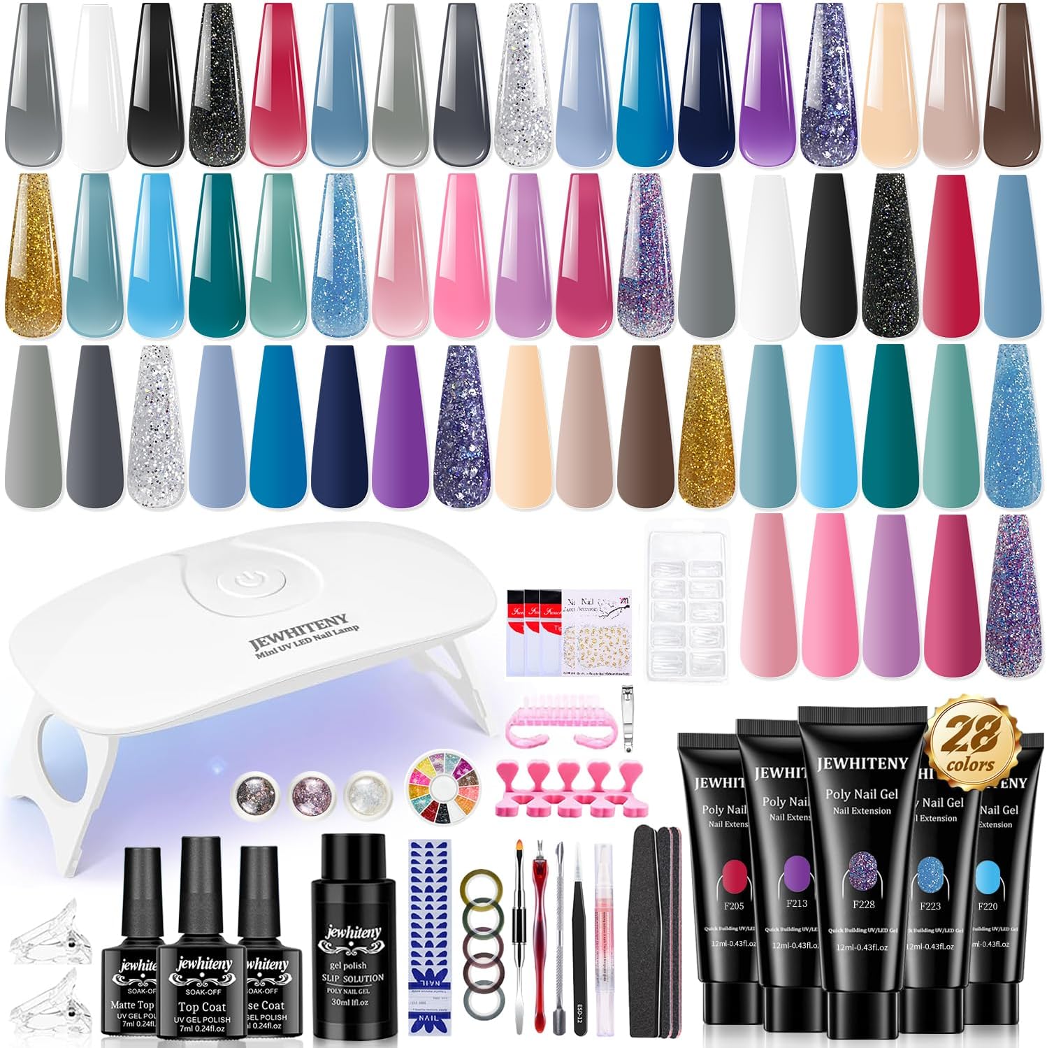 Jewhiteny 28 color poly gel nail kit front view