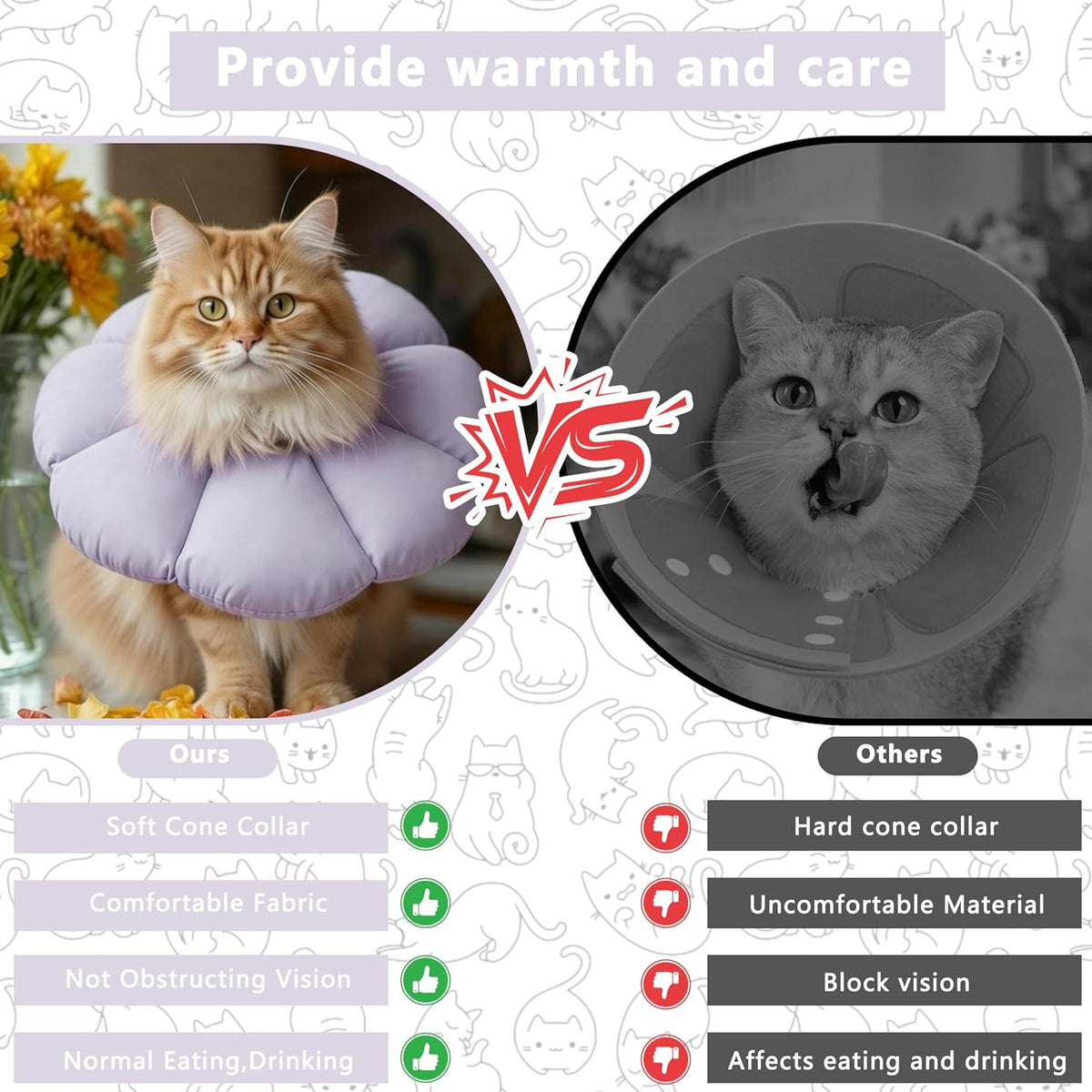 Comfortable wearable pillow cat cone alternative for post surgical feline care.