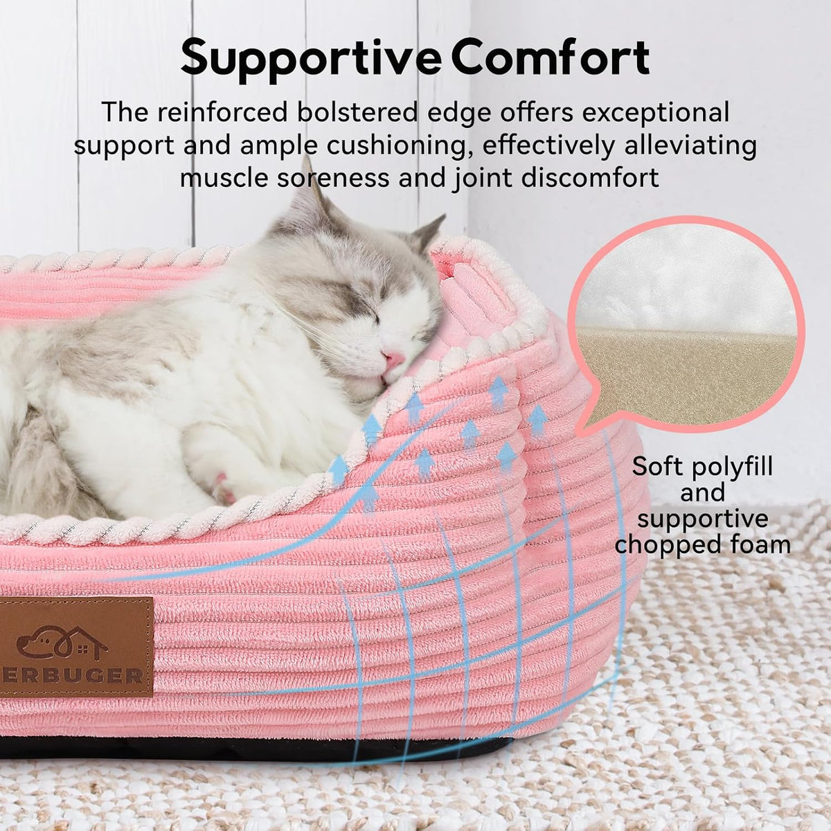 Side profile of Zerbuger medium pet sofa bed with white trim