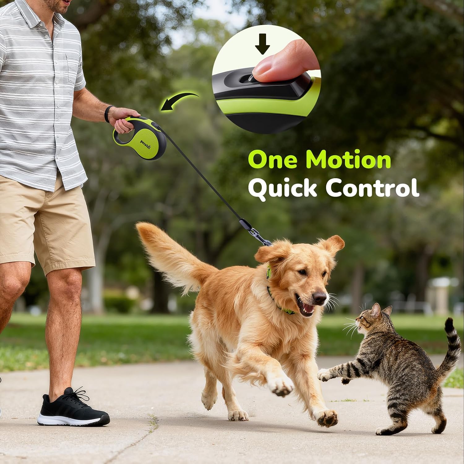 Close up of 360-degree tangle-free swivel clip on Pecute leash