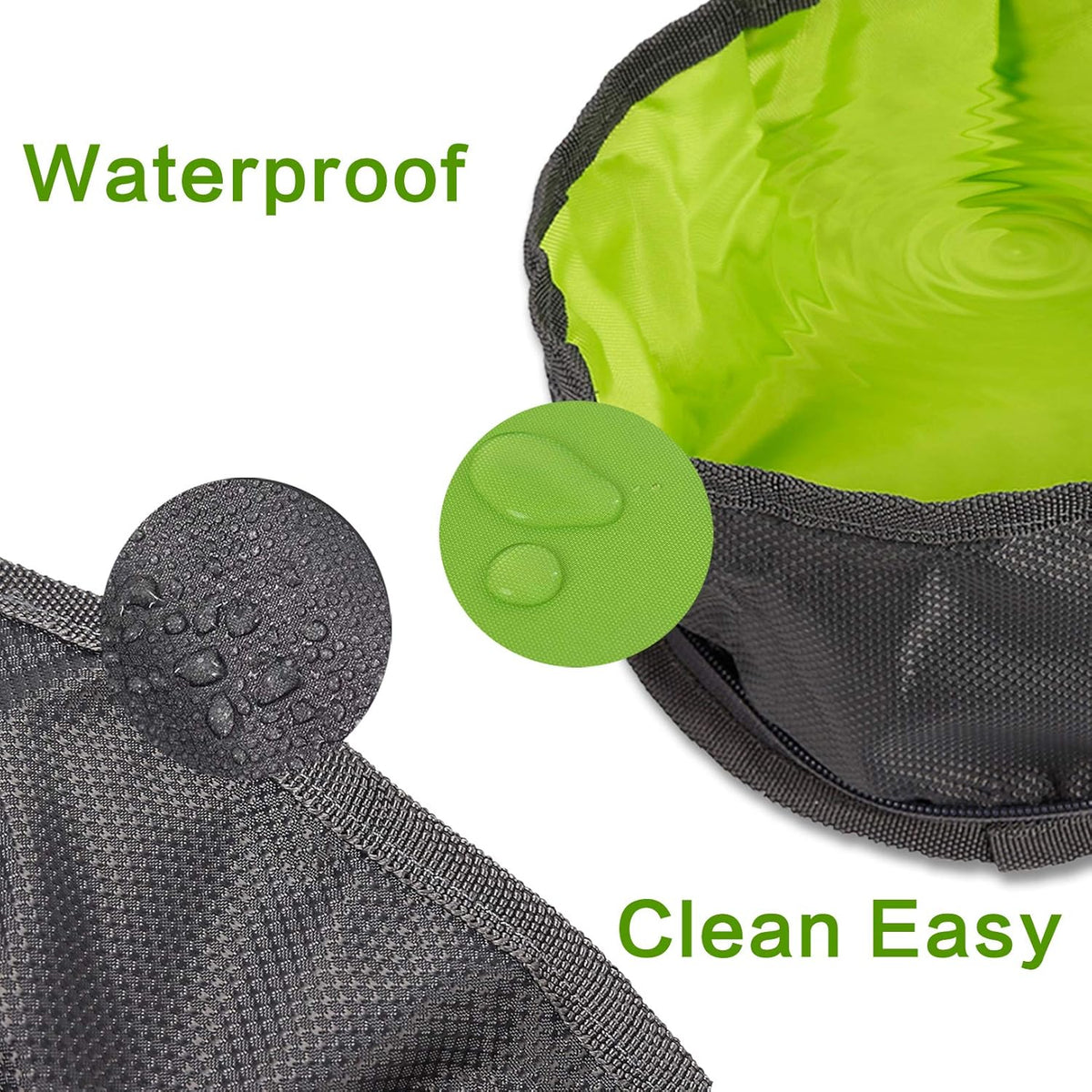 YMETECH fabric pet bowl clipped onto a travel backpack using the included silver carabiner