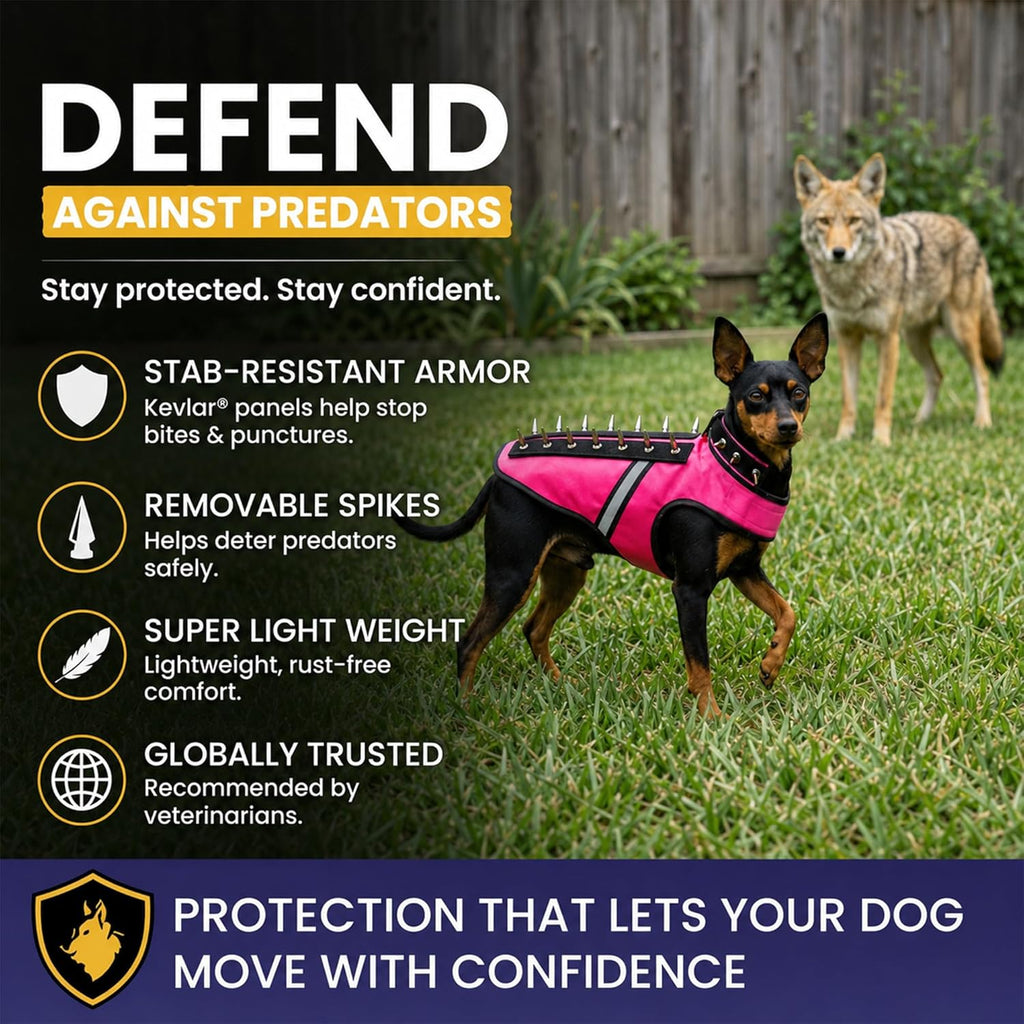 CoyoteVest SpikeVest Dog Harness | Stab-Resistant Protective Vest | Coyote Vest for Dogs | Defends Against Coyotes, Dogs, Birds of Prey | Reflective Safety, Made in USA (S-Neon Pink) - Image 3
