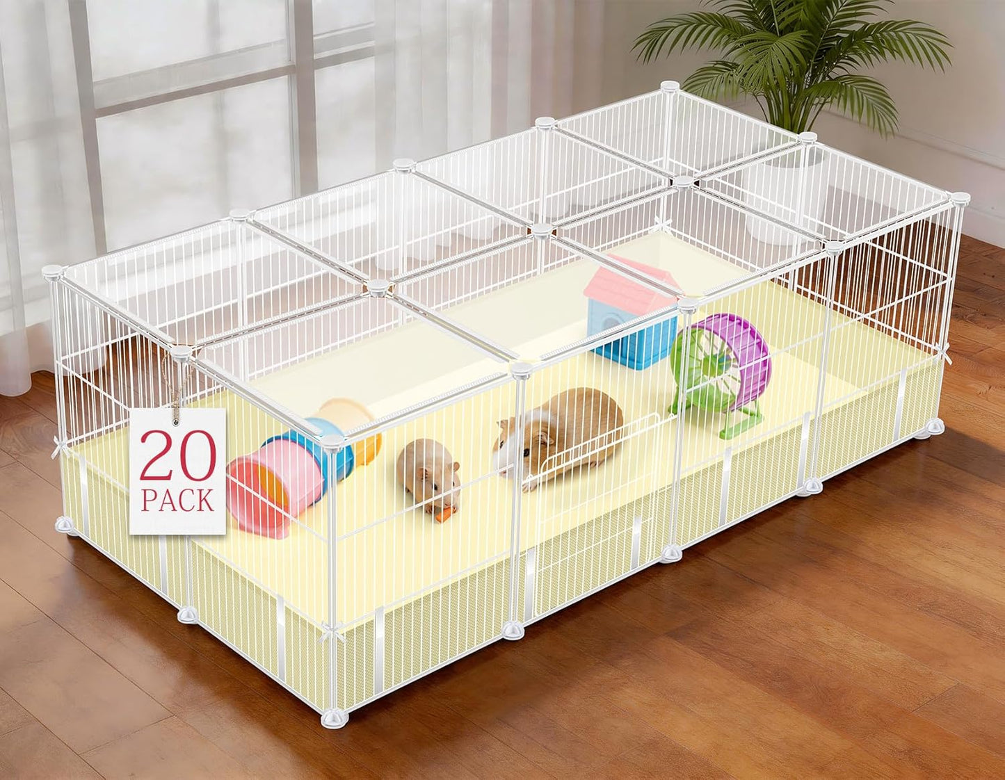 VISCOO 20 Panels Guinea Pig Cages, 48" x 24" x 16" DIY Small Animal Playpen with Transparent Top & Waterproof Mat, Enclosed Rabbit Cage for Bunny, Guinea Pigs, Hamsters, Metal Wire Yard Fence - Image 1