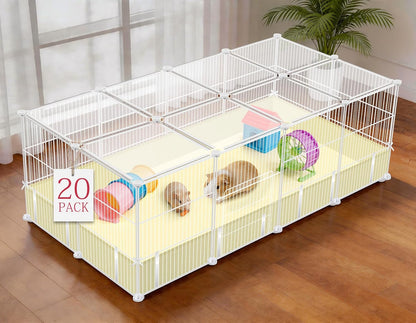 VISCOO 20 Panels Guinea Pig Cages, 48" x 24" x 16" DIY Small Animal Playpen with Transparent Top & Waterproof Mat, Enclosed Rabbit Cage for Bunny, Guinea Pigs, Hamsters, Metal Wire Yard Fence - Image 1