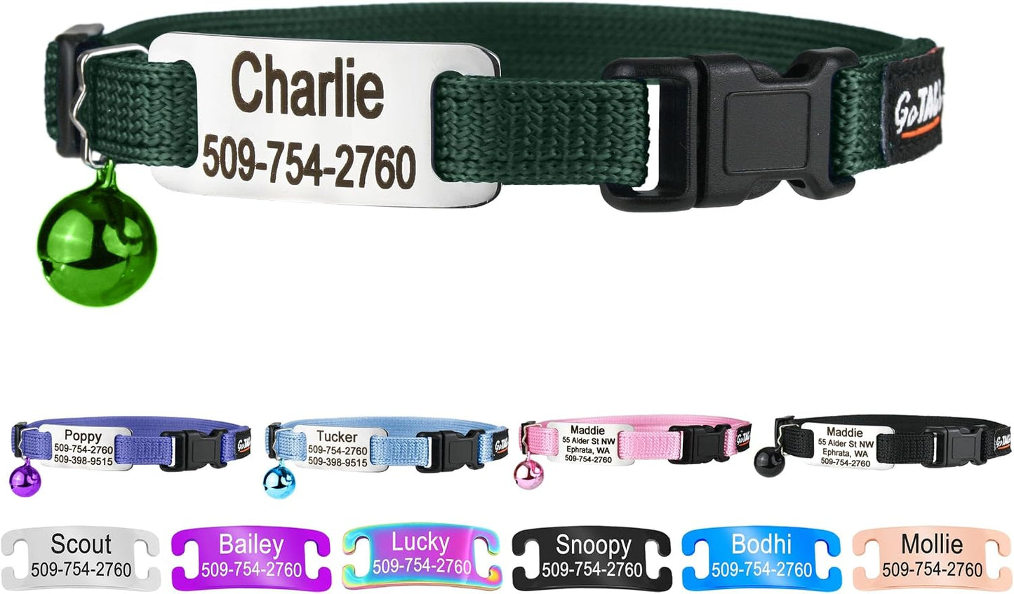 GoTags Personalized Cat Collars with Tag, Engraved Custom Cat Collar with Name and Phone, Breakaway Collar with Safety Buckle and Bell, Adjustable for Cats and Kitten (Pink with Nameplate) - Image 9