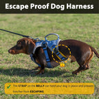 Huntboo escape proof dog harness side profile technicolor blue adjustable vest