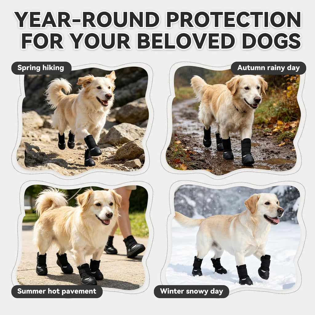 Reflective strip detail on Furrtripsy dog footwear at night