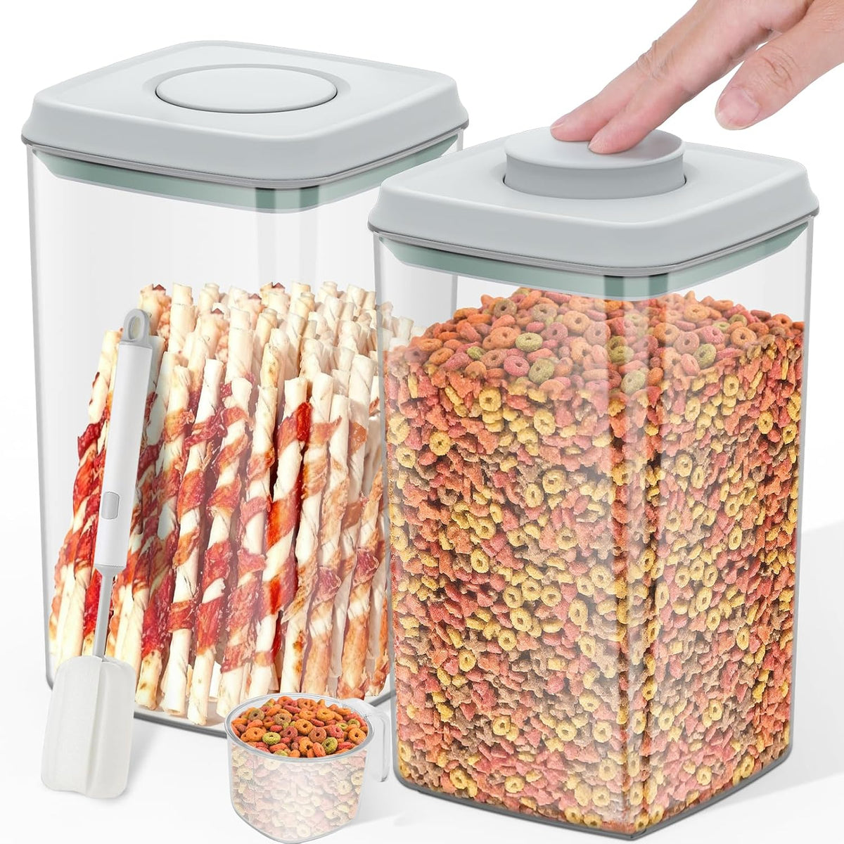 12 lbs Airtight Dog Cat Food Storage Container and Dog Treat Containers BPA-Free, PET Clear Stackable Pet Storage Bin, 1-Cup Scoop, 1-Sponge cleaning brush, Pop Top, With handle, Easy Mobility-large - Image 15