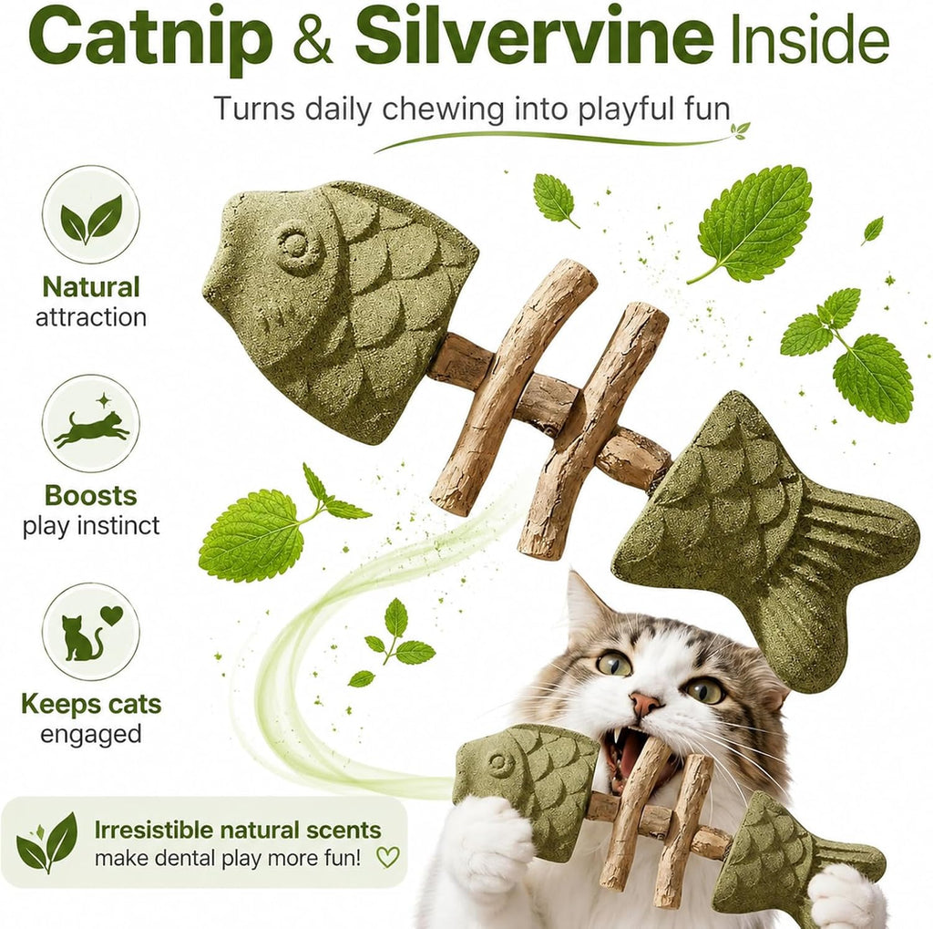 Feline dental health chew tool with wooden stick