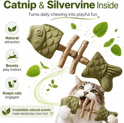 Feline dental health chew tool with wooden stick