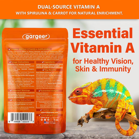 Close up of Gargeer Vitamin A Plus label showing Retinyl Palmitate and Beta-Carotene