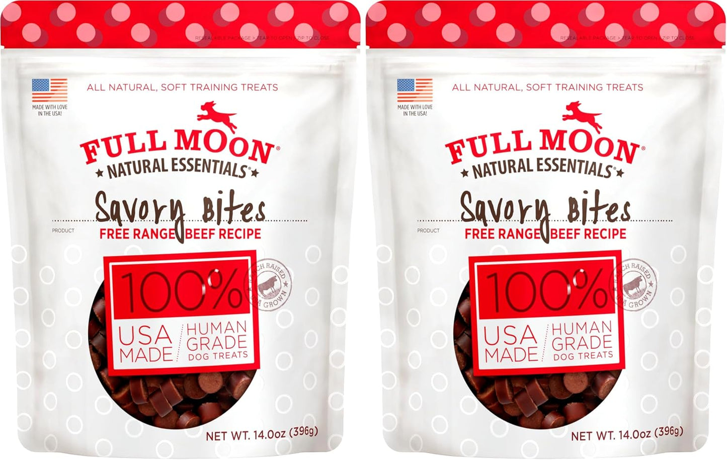 Full Moon Essentials beef savory bites 14 Ounce imported pet food bag