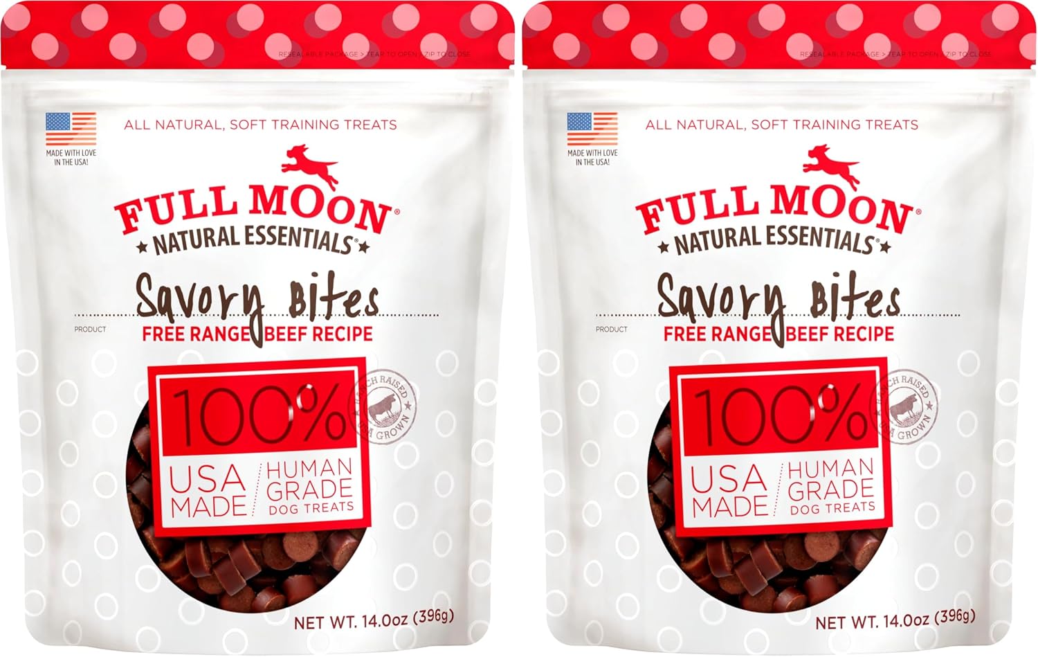 Full Moon Essentials beef savory bites 14 Ounce imported pet food bag
