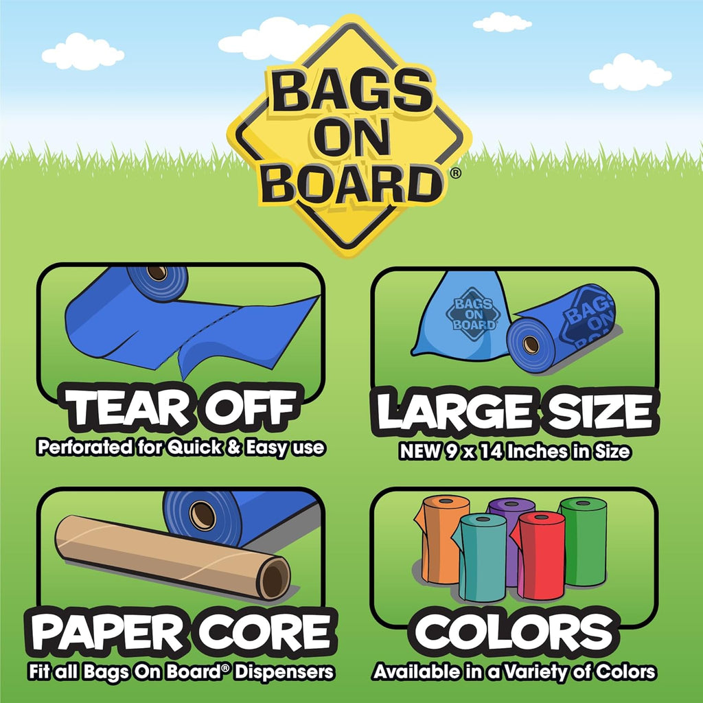 Bags on Board pet waste refill bags 315 count box presentation.