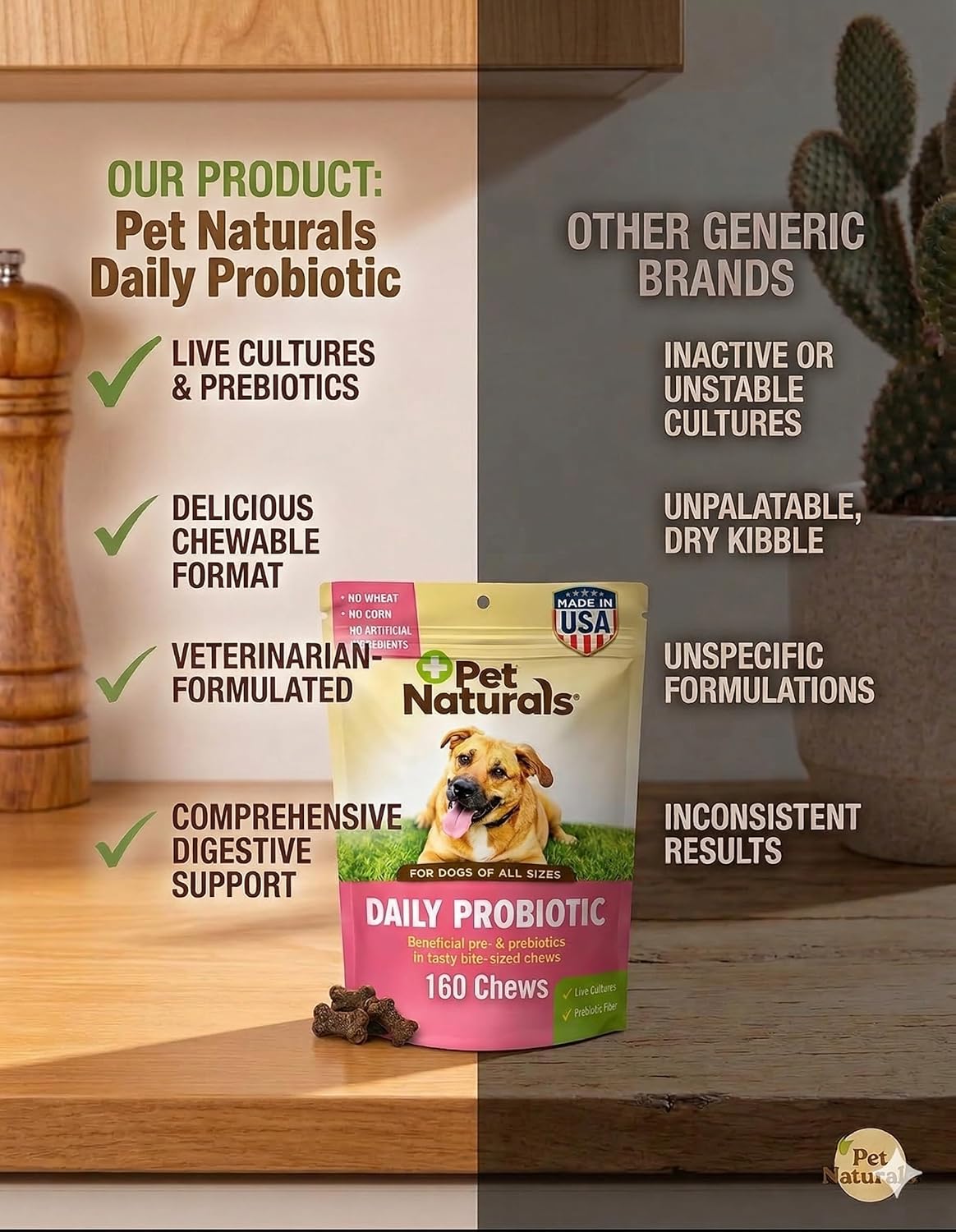 USA imported Pet Naturals Daily Probiotic soft chews for dog gut health
