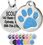 GoTags Paw Print Round Stainless Steel Pet Tag for Dogs and Cats, Personalized with 4 Lines of Custom Engraved ID Name and Number, in Stainless Steel and 15 Colors Small and Large, Glitter Blue - Image 13