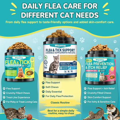 Woyamay Flea Treatment for Cats, 200 Treats Flea and Tick Prevention for Cats Chewables, Natural Cat Flea and Tick Treatment Chews Daily Oral Flea Supplement, Kitten Cat Flea Treatment, Chicken Flavor - Image 9