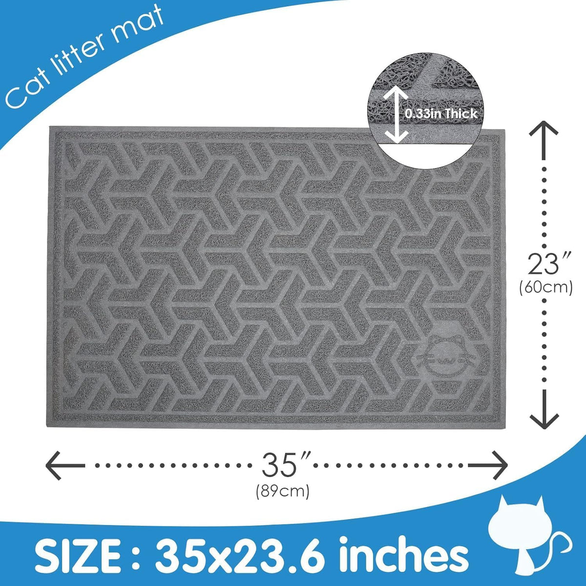 UPSKY waterproof cat litter mat placed under a gray litter box