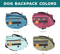 Olive green dog hiking pack with saddlebags side view profile