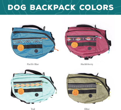 Olive green dog hiking pack with saddlebags side view profile