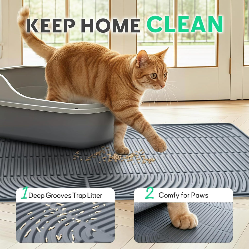 Extra large forty by twenty eight inch silicone pet mat close up textured grooves