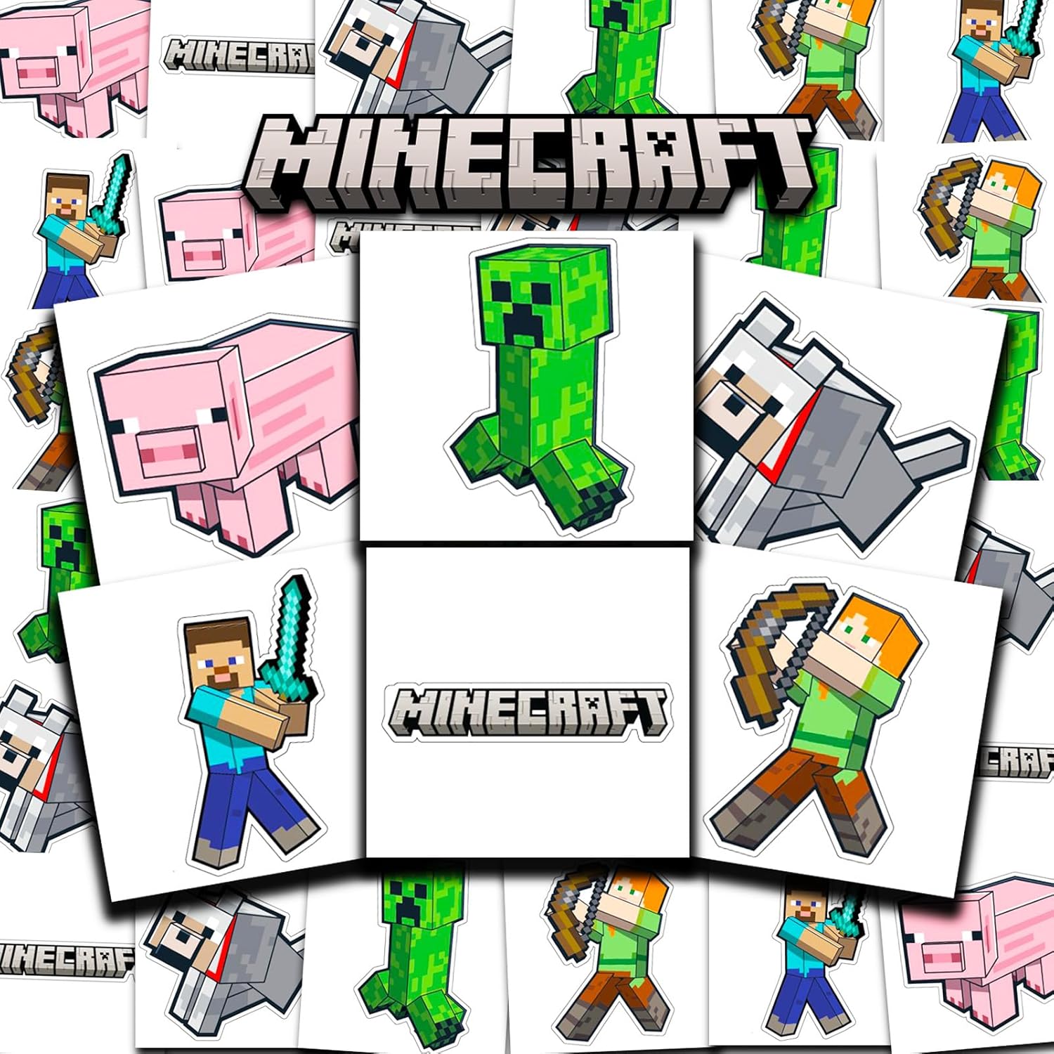 Minecraft Tattoos Party Favors Bundle ~ 72 Perforated Individual 2" x 2" Minecraft Temporary Tattoos for Kids Boys Girls (Minecraft Party Supplies) - Image 1