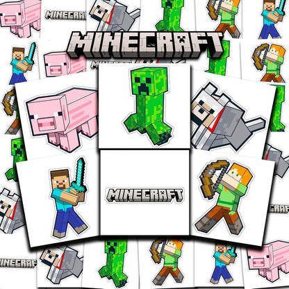 Minecraft Tattoos Party Favors Bundle ~ 72 Perforated Individual 2" x 2" Minecraft Temporary Tattoos for Kids Boys Girls (Minecraft Party Supplies) - Image 1