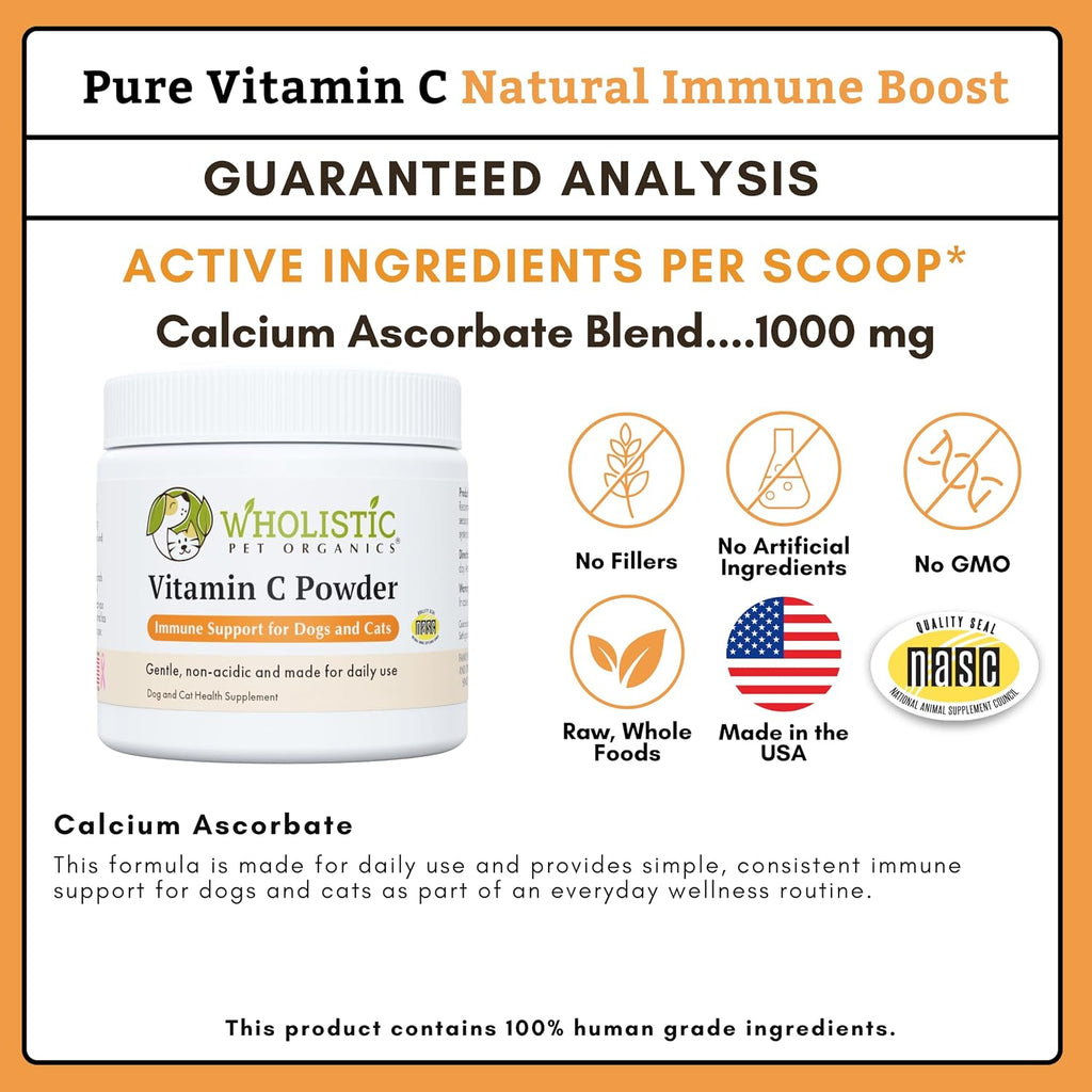 Wholistic Pet Organics daily vitamin c supplement dosage instructions