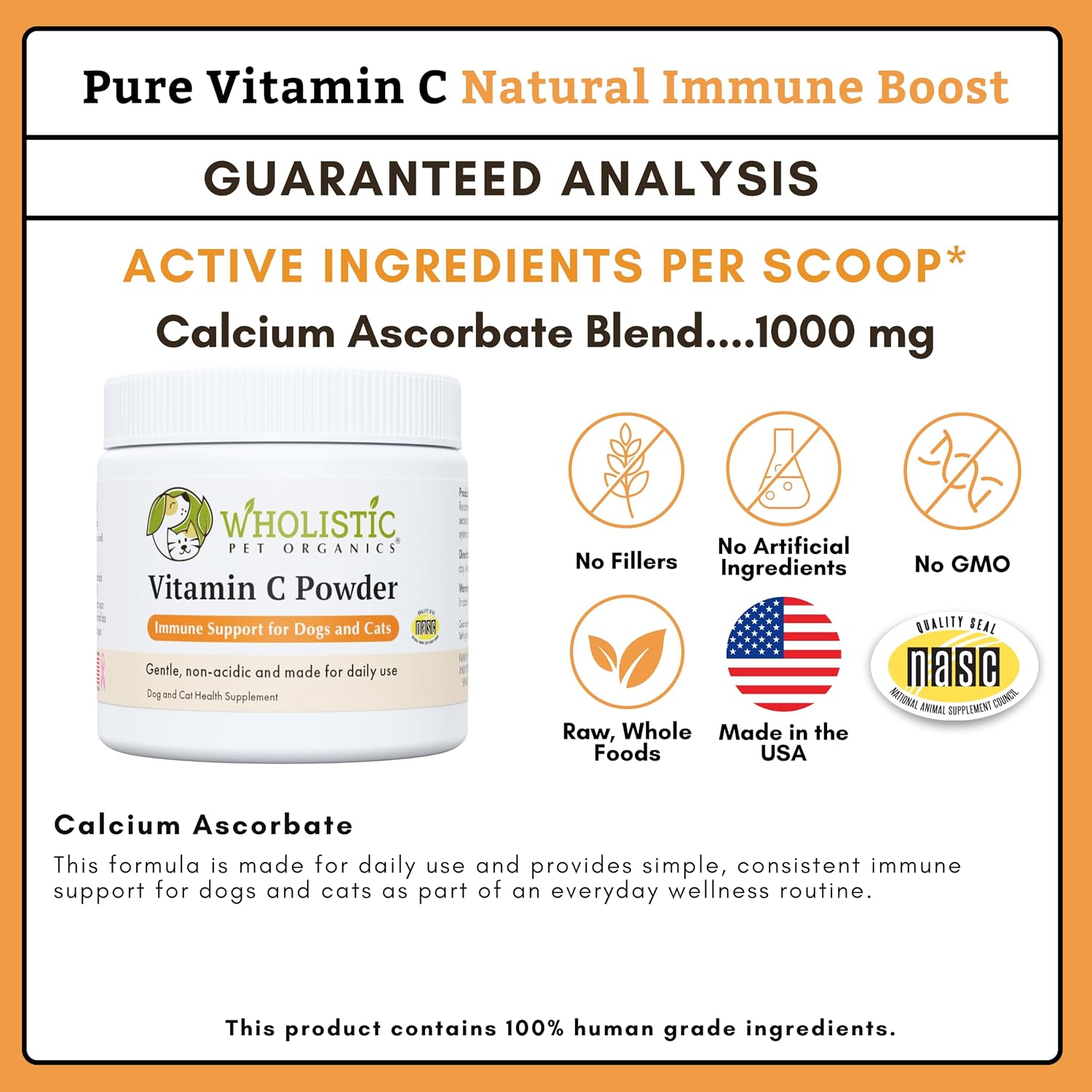 Wholistic Pet Organics daily vitamin c supplement dosage instructions