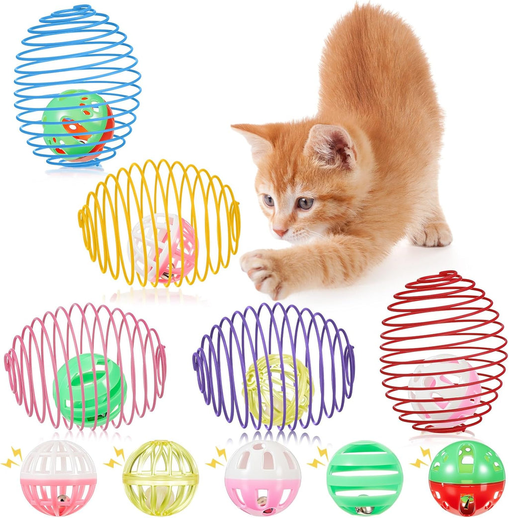 Jecery flexible spring cage ball toy flat lay view cat enrichment.