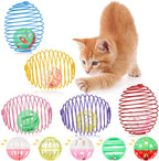 Jecery flexible spring cage ball toy flat lay view cat enrichment.