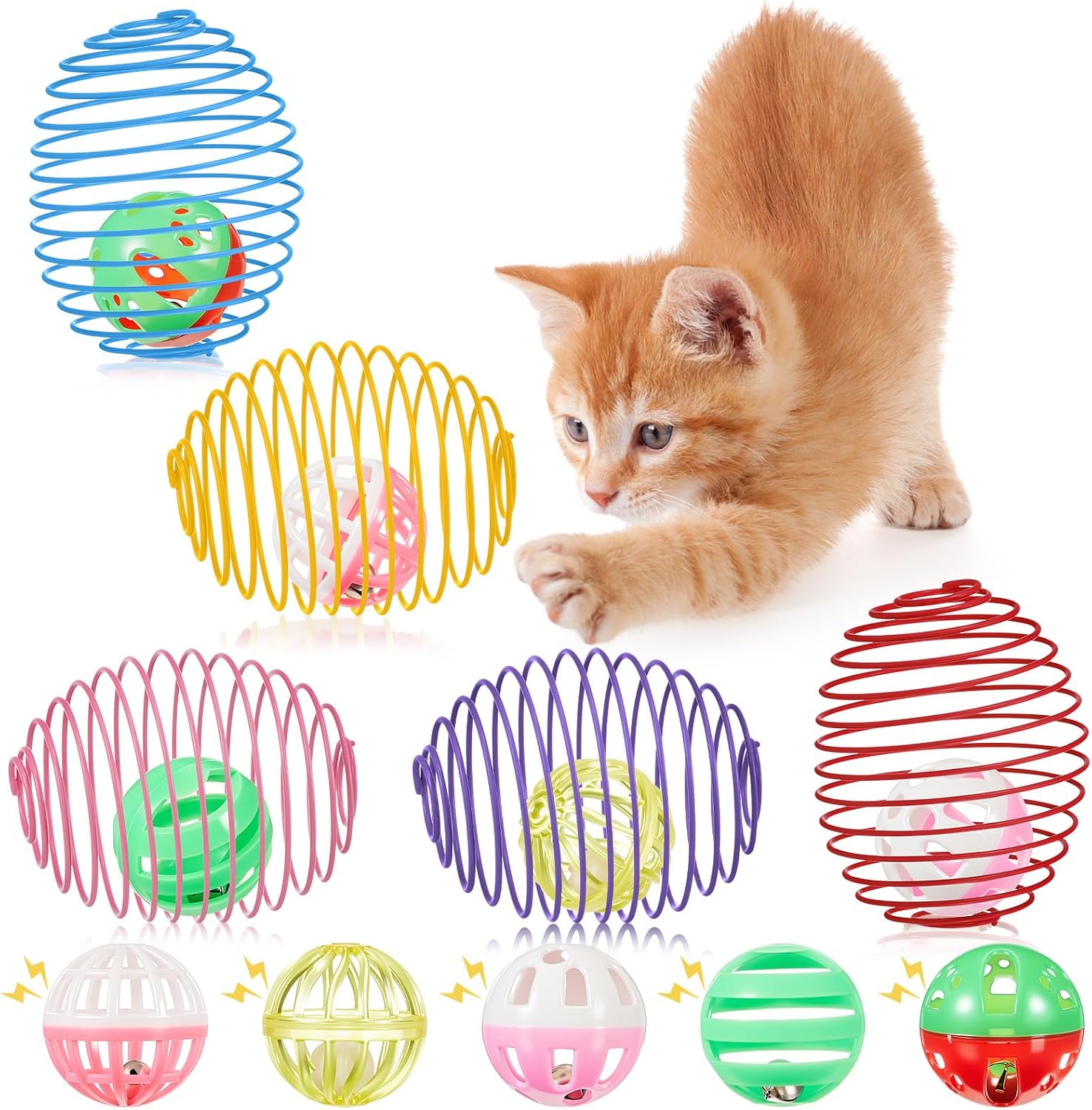 Jecery interactive feline toy collection being pushed on hardwood surface