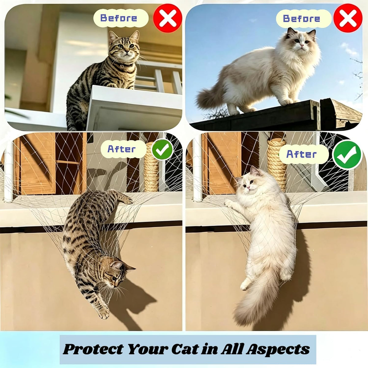 Close-up of HomyPower stainless steel reinforced cat safety netting for balconies