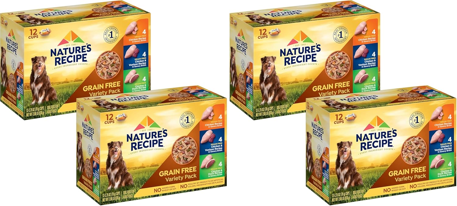 Nature's Recipe Grain Free Chicken Recipe, Chicken & Venison Recipe and Chicken & Duck Recipe in Savory Broth Variety Pack Wet Dog Food, 12-2.75 oz. Cups, 2 Count - Image 10