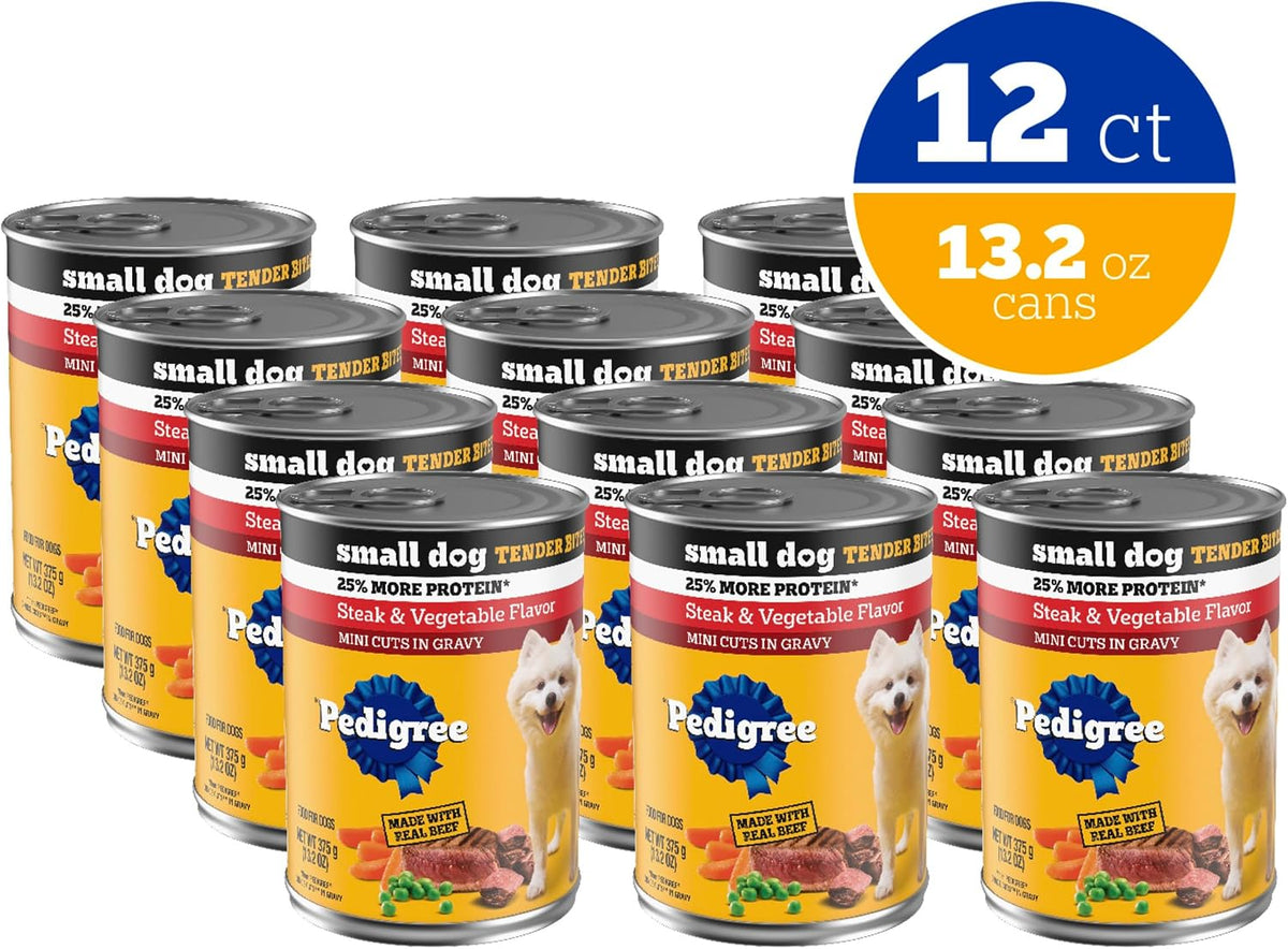 Pedigree Steak and Vegetable flavor canned dog food for small breeds