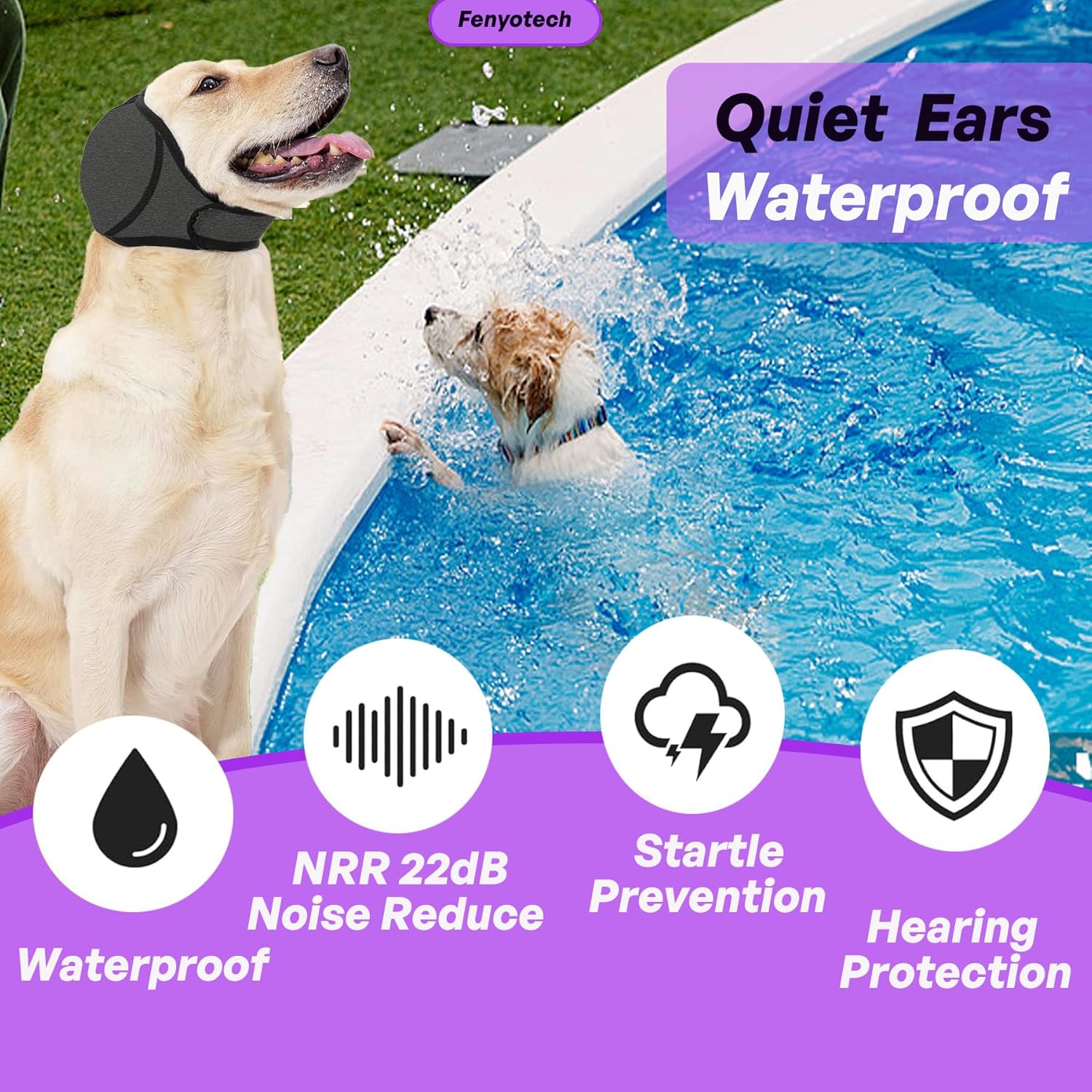 Fenyotech grey large dog ear protection muffs side profile view.