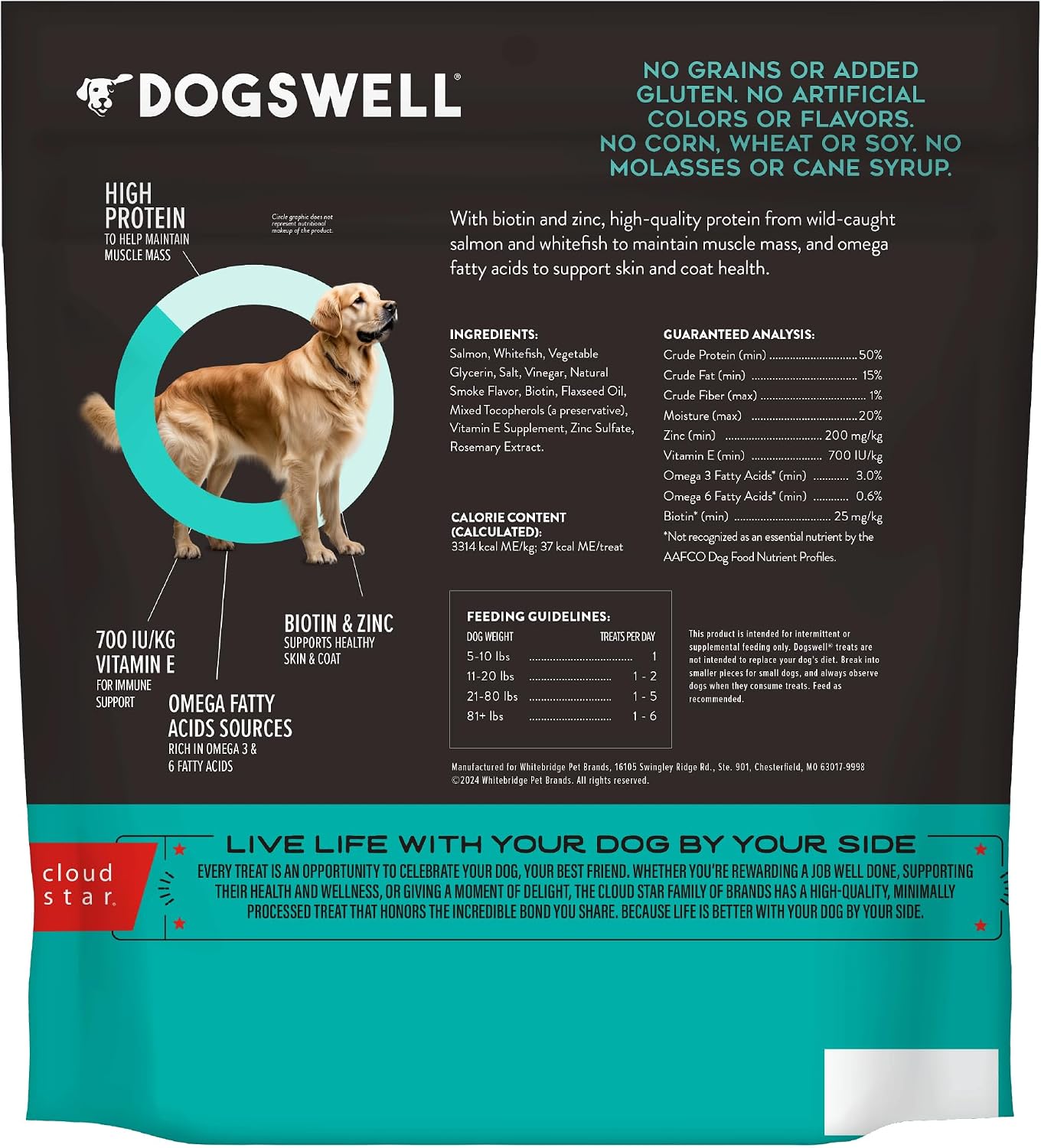 Dogswell salmon jerky packaging showing 18 ounce size
